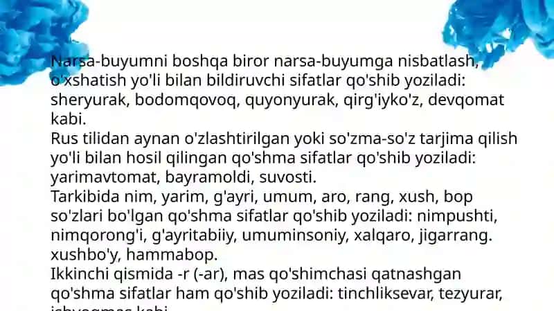 Pdf mustaqil ish, sifat mavzusi to'liq 4