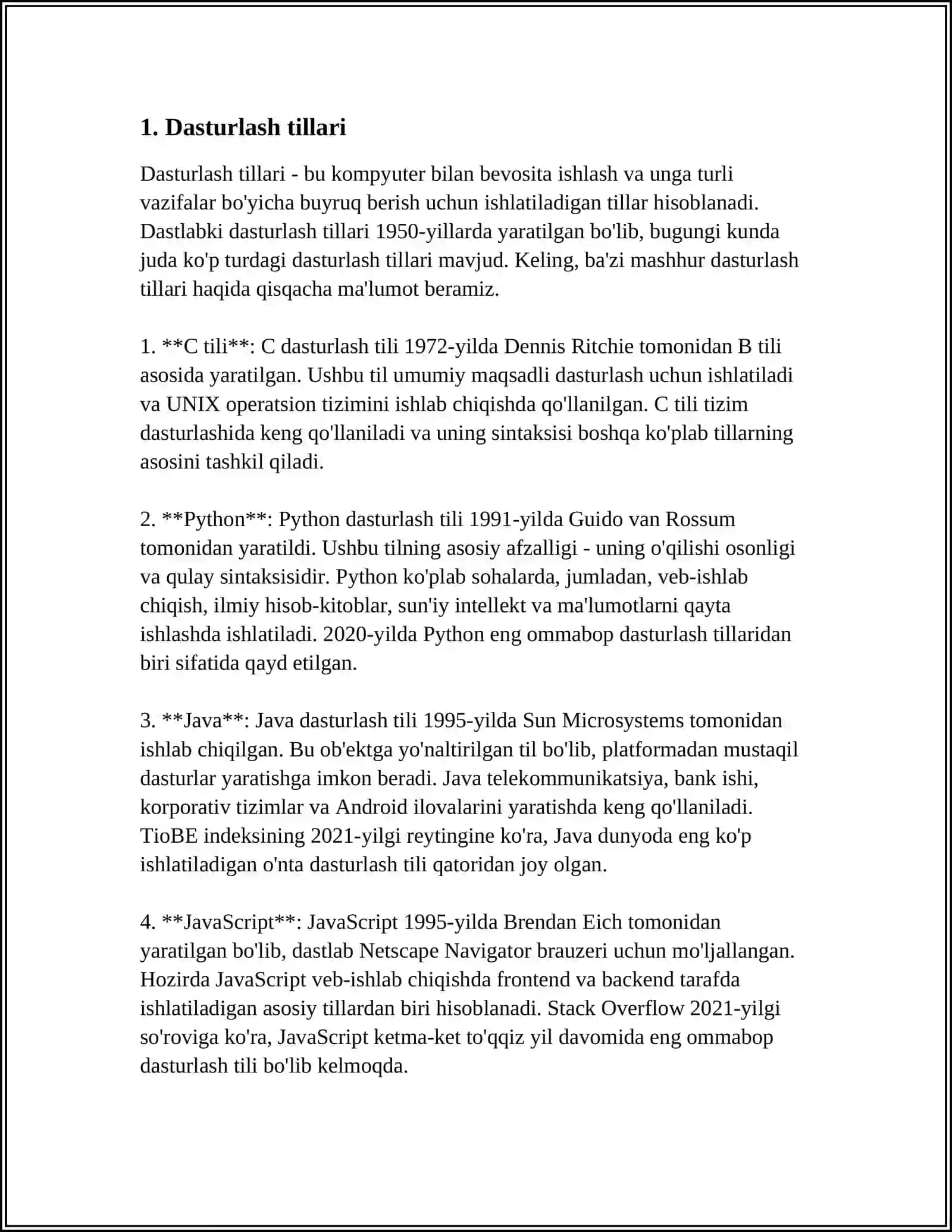DASTURLASHGA OID 100 TA TERMIN 4