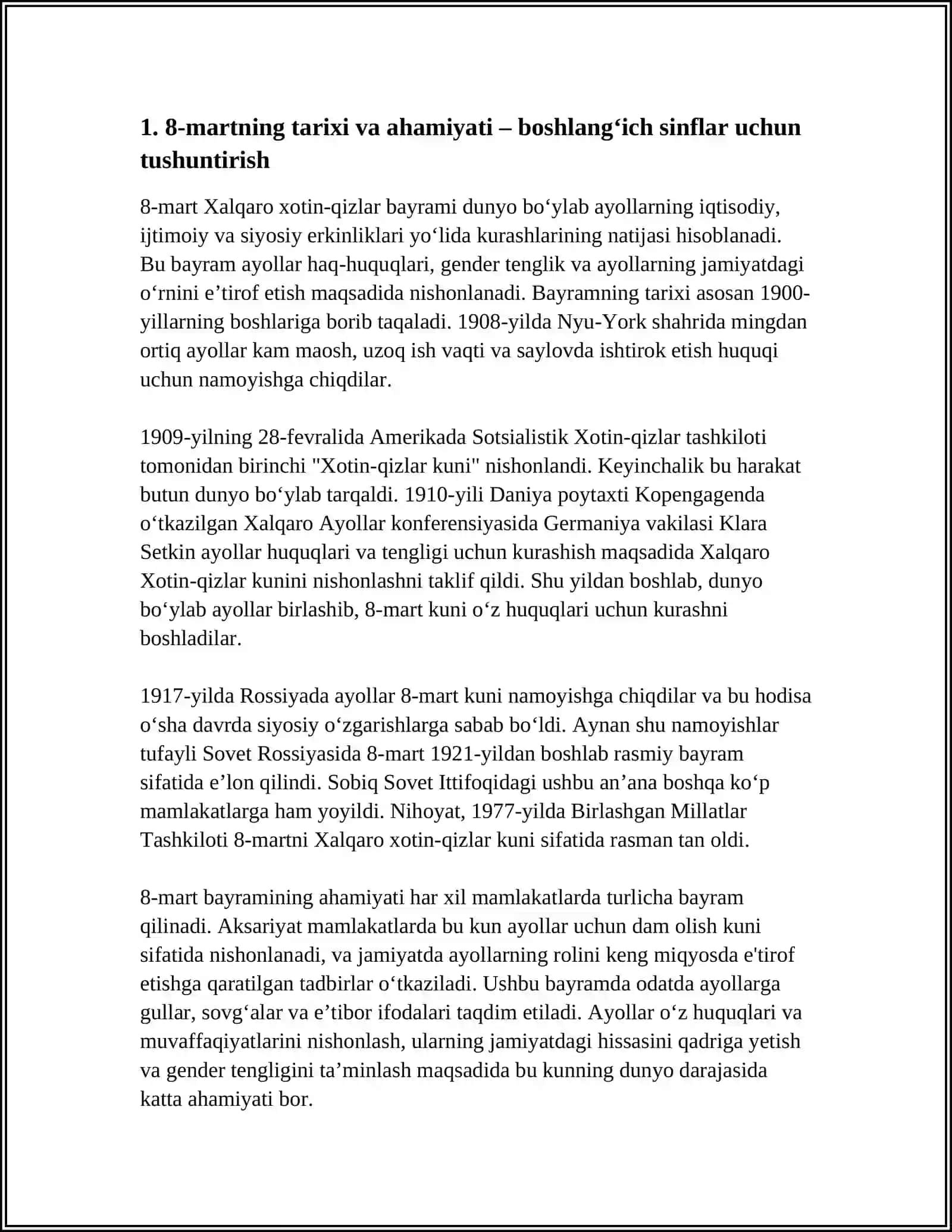 8 - MART "XALQARO XOTIN-QIZLAR" BAYRAMI BOSHLANG'ICH SINFLARDA BAYRAM O'TKAZISH 4
