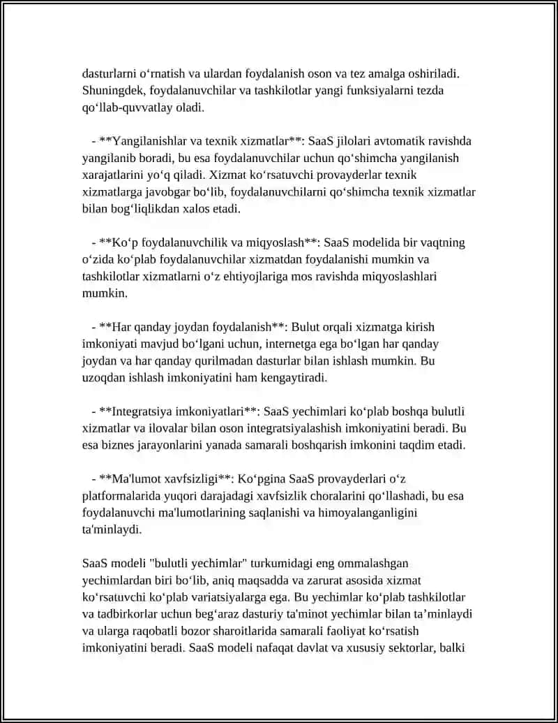 BULUTLI YECHIMLAR (SAAS) VA BULUTLI INFRATUZILMASI (IAAS). RAQAMLI PLATFORMALAR (PAAS) 4