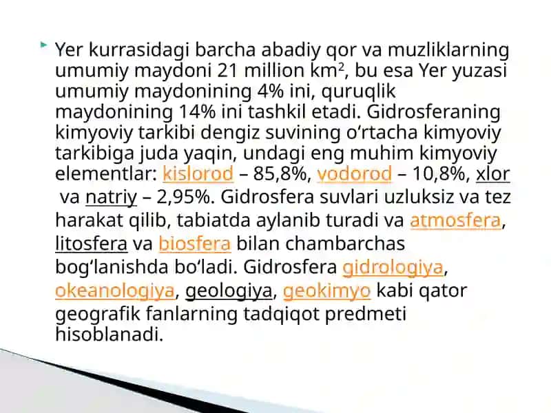 Yerning geografik qobig’i. Gidrosfera 4