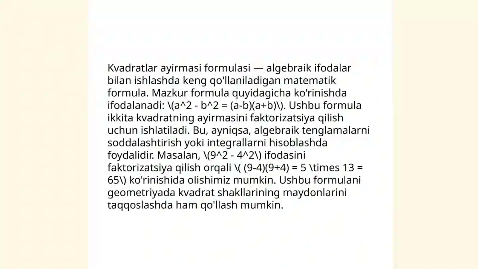 Ikki hadning kvadrati formulasi 4