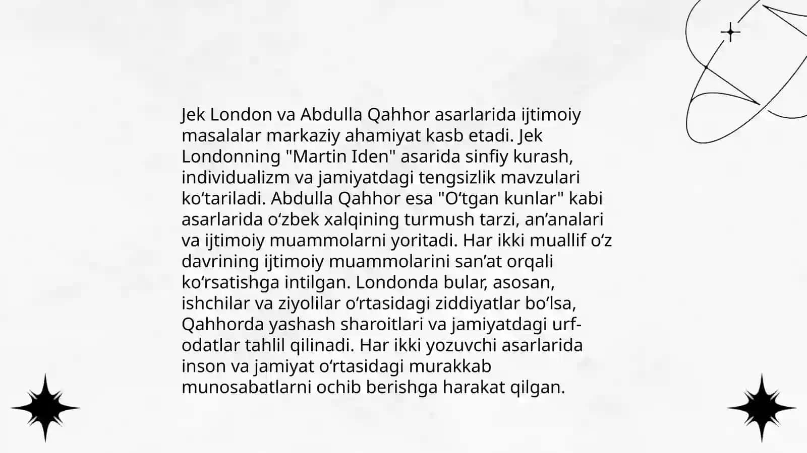 Jek London va Abdulla Qahhor asarlari asosidagi sujet turlar 4