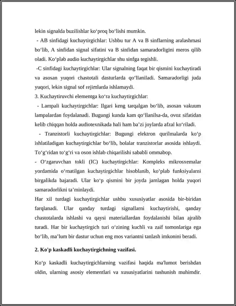 Ko’p kaskadli kuchaytirgichlar.Quvvat kuchaytirgichlari mavzusi 4