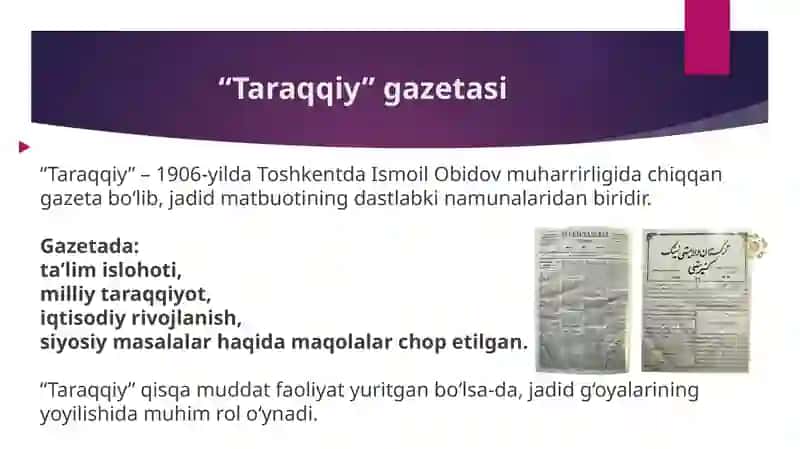 Jadid adabiyotda gazeta jurnallar faoliyati 4