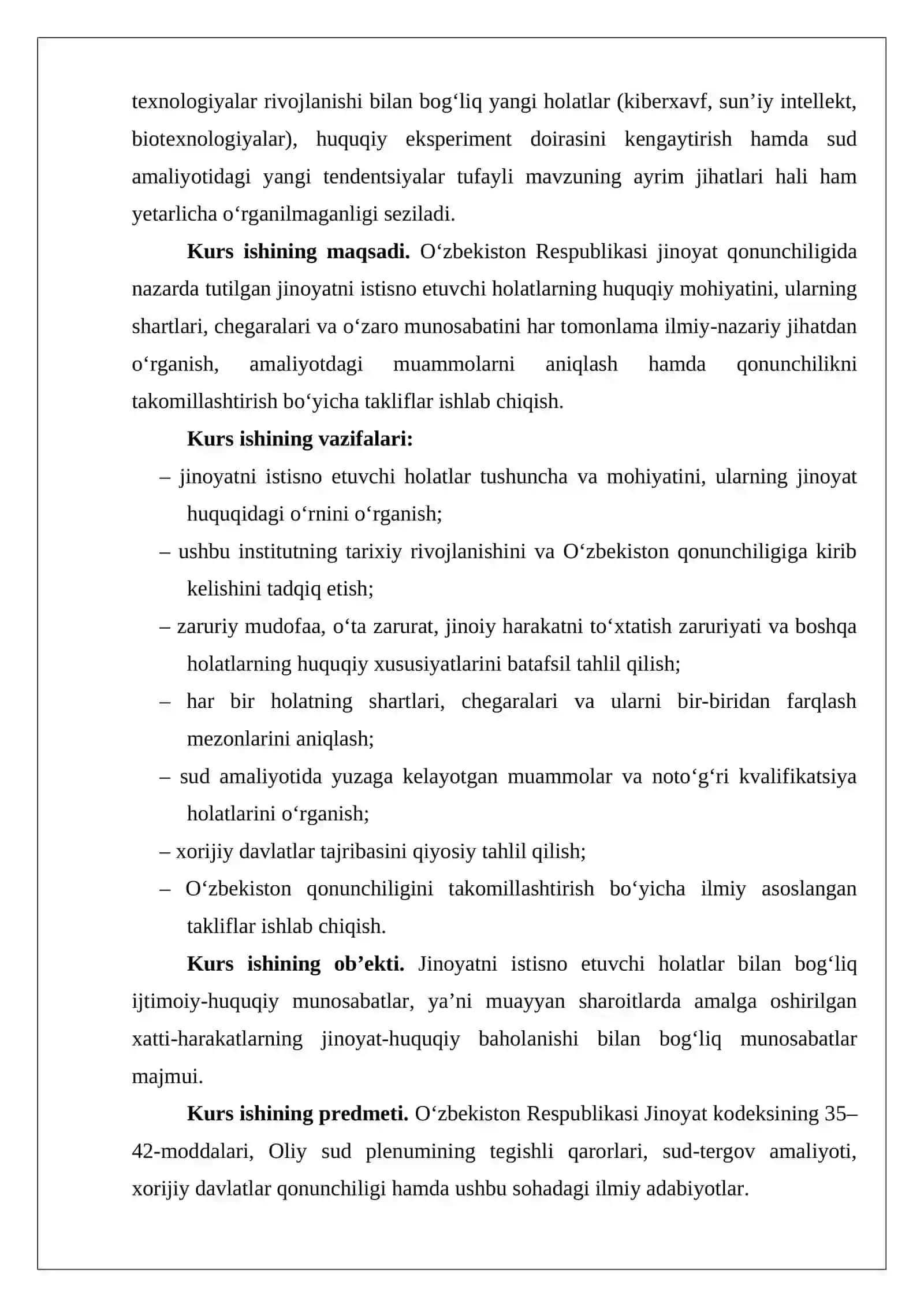 O‘zbekiston jinoyat qonunchiligida jinoyatni istisno etuvchi holatlar 26 4