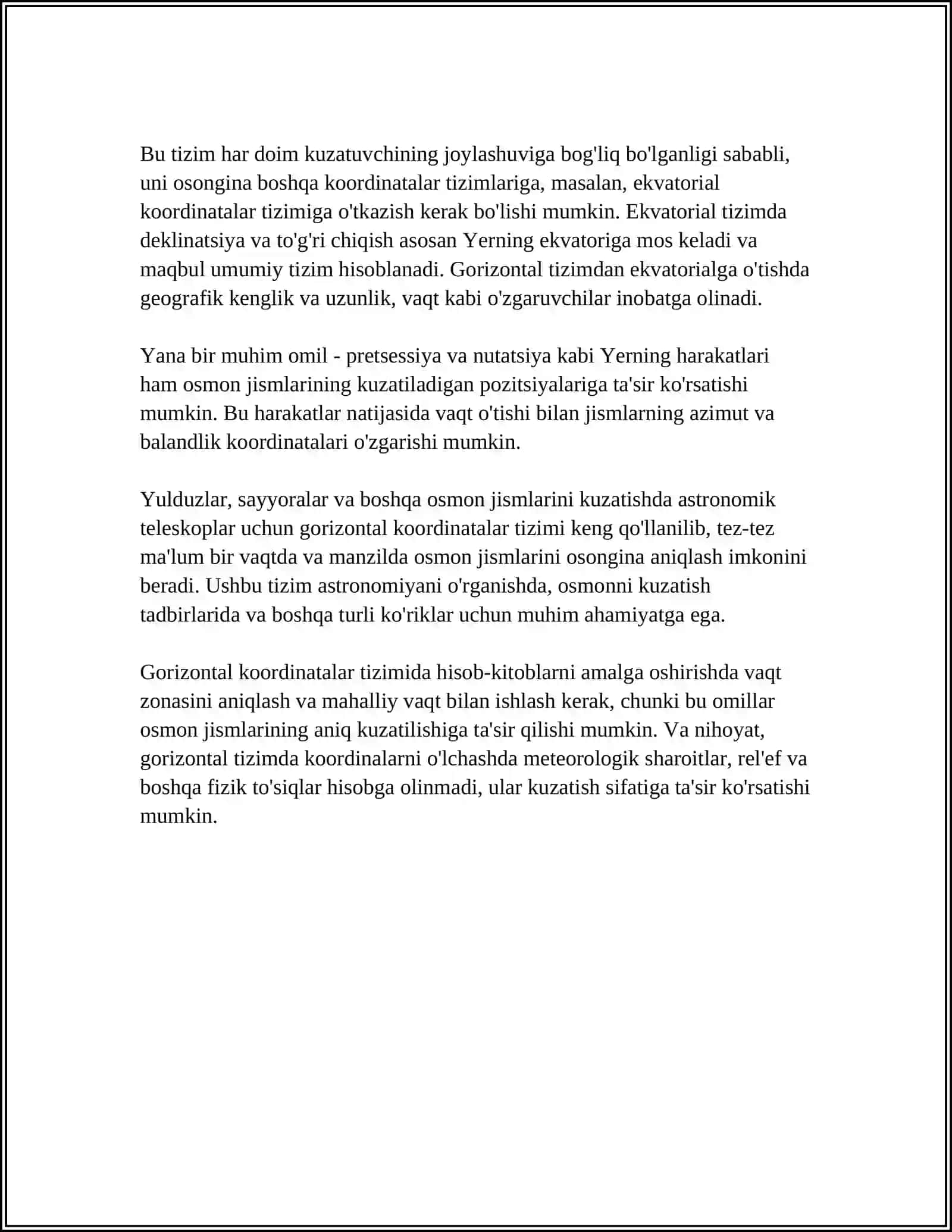KOORDINATALAR SISTEMASI. GORIZONTAL, EKVATORIAL VA EKLIPTIKA 4