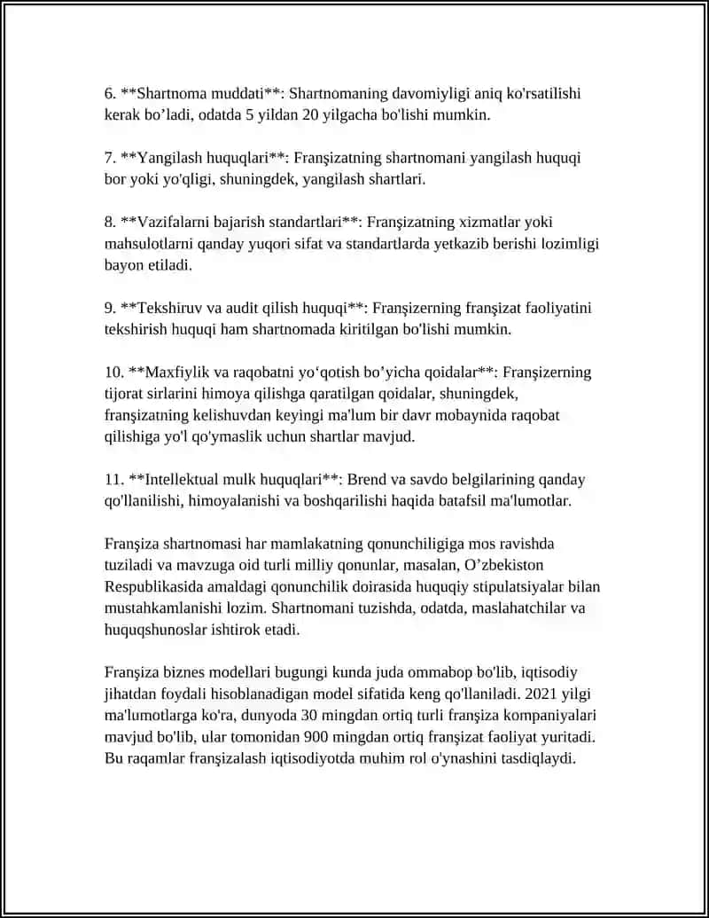KOMPLEKS TADBIRKORLIK LITSENZIYASI(FRANSHIZING) SHARTNOMASI 4