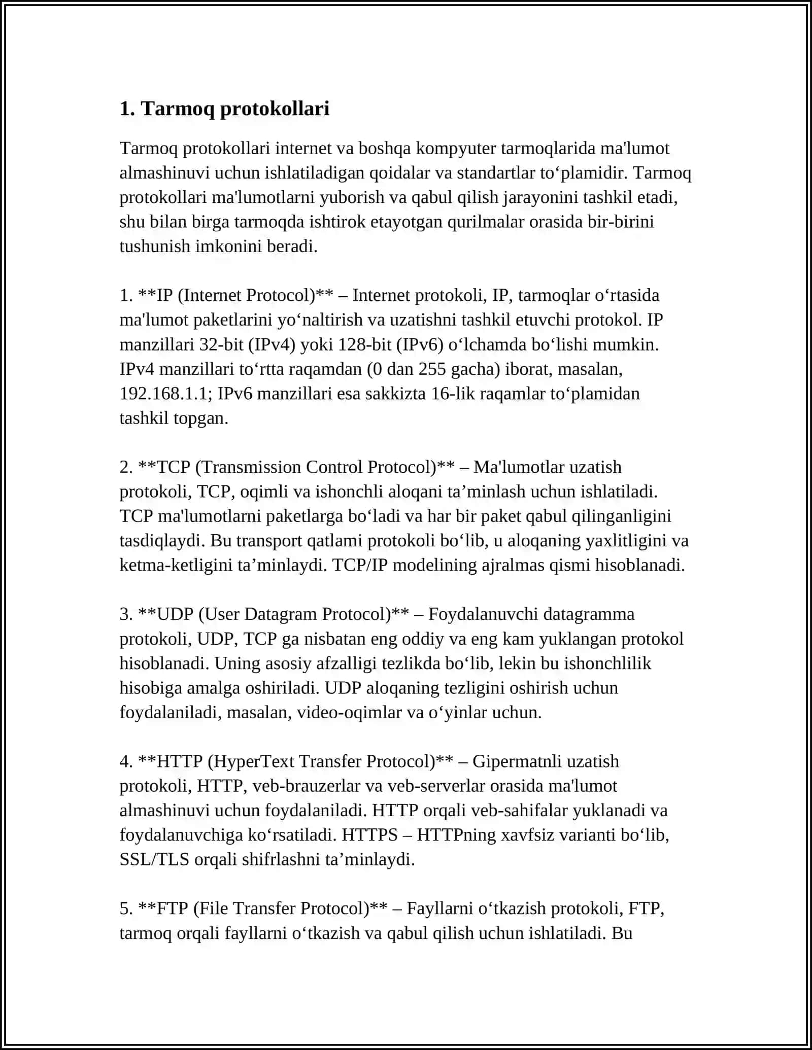 Tarmoq protokollari (Internet Protocols) 4