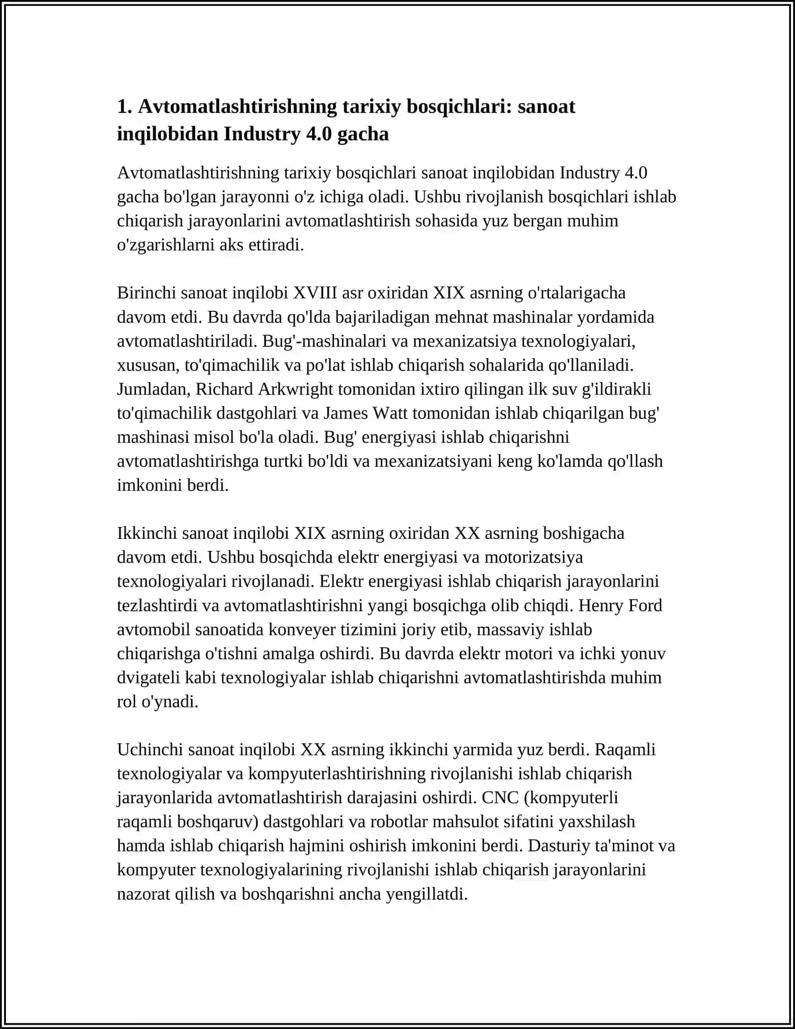 ISHLAB CHIQARISH JARAYONLARINI AVTOMATLASHTIRISHNING RIVOJLANISH BOSQICHLARI VA ZAMONAVIY TENDENSIYALARI 4