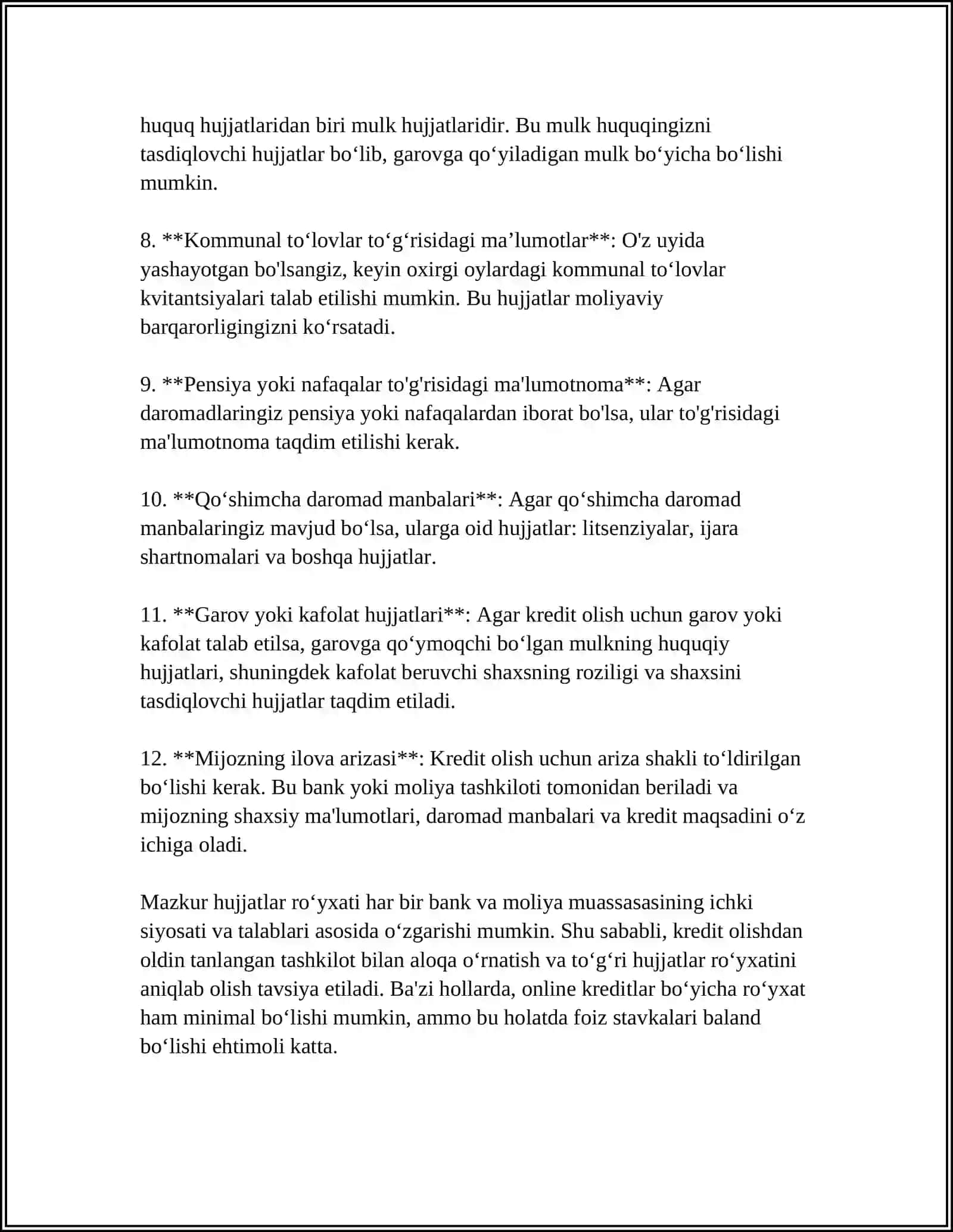 KREDITNI DASTLABKI TAN OLISH XISOBI 4