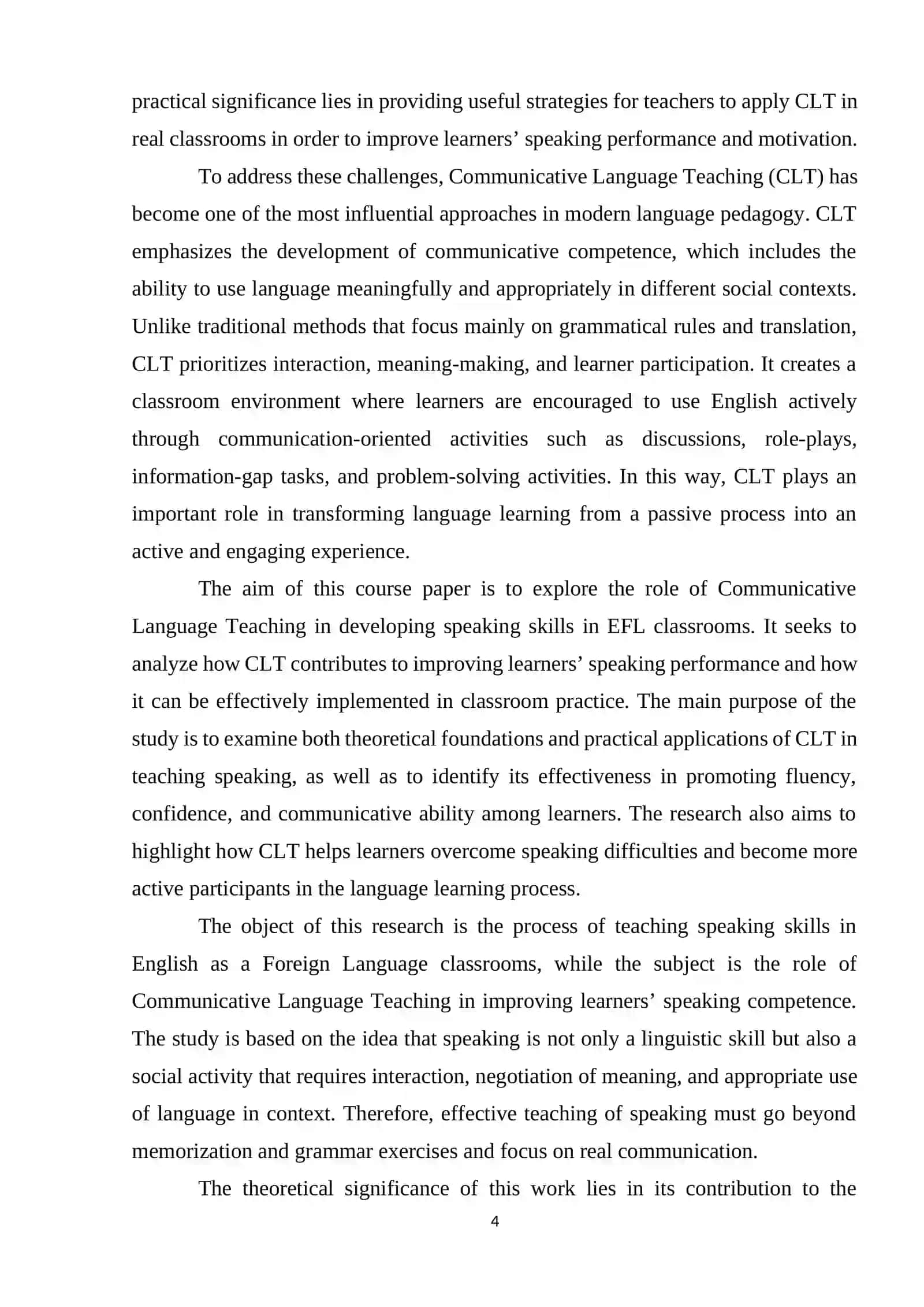 THE ROLE OF CLT IN TEACHING SPEAKING IN EFL CLASSES 4