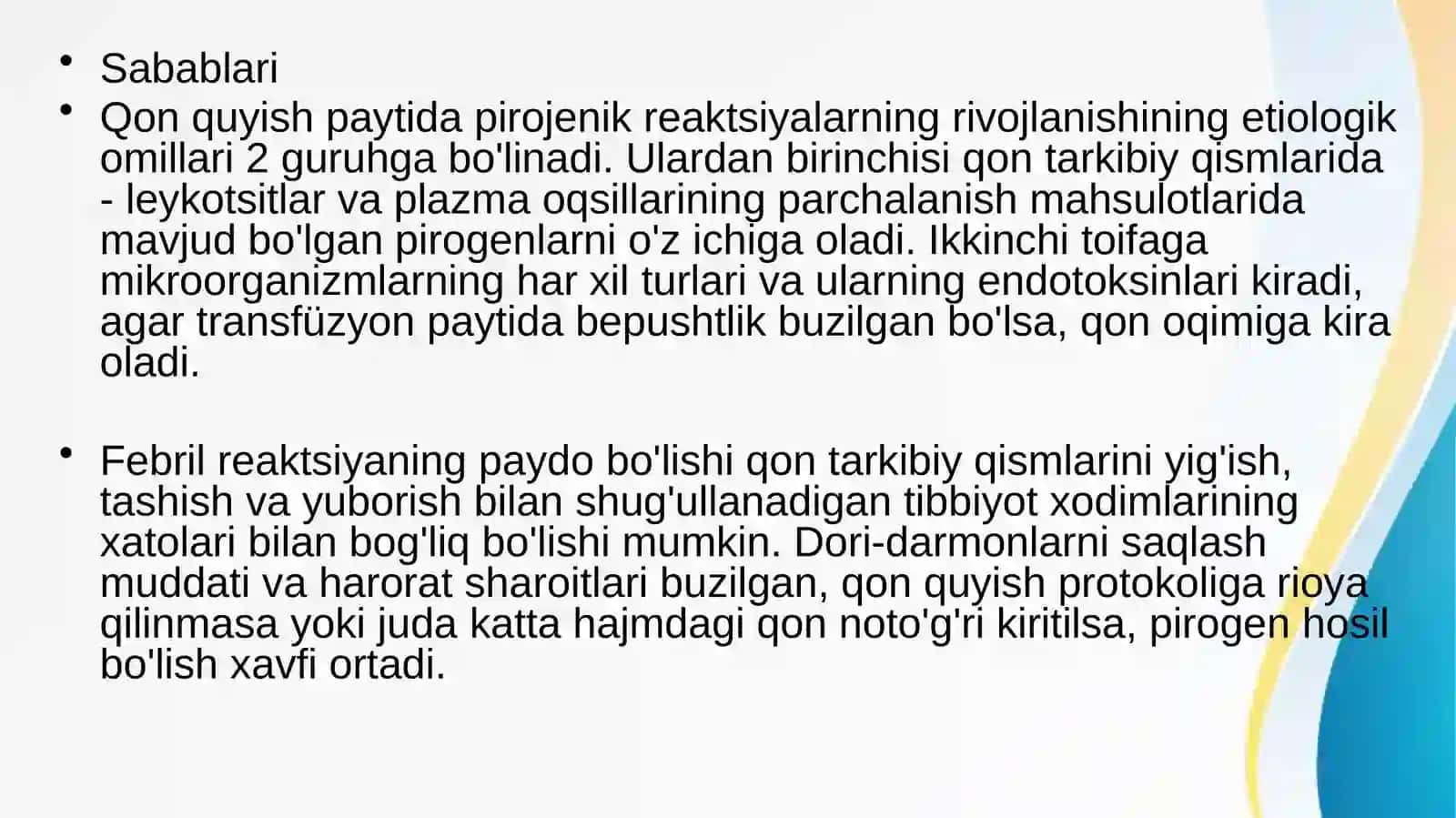 Pirogen reaksiyalar: sabablari, klinikasi va diagnostics,birinchiyordam 4