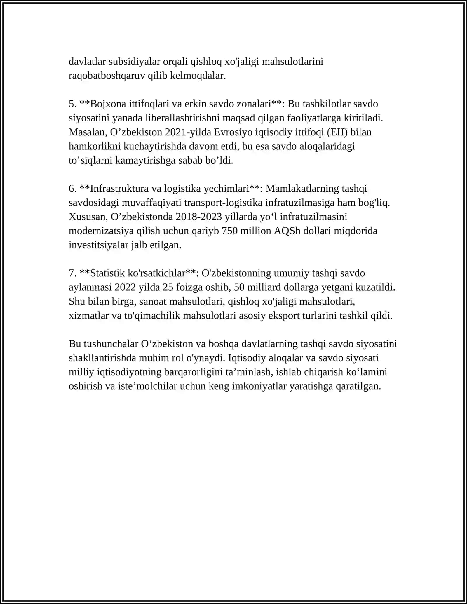 XALQARO SAVDO NAZARIYALARI.TASHQI SAVDO SIYOSATI 4