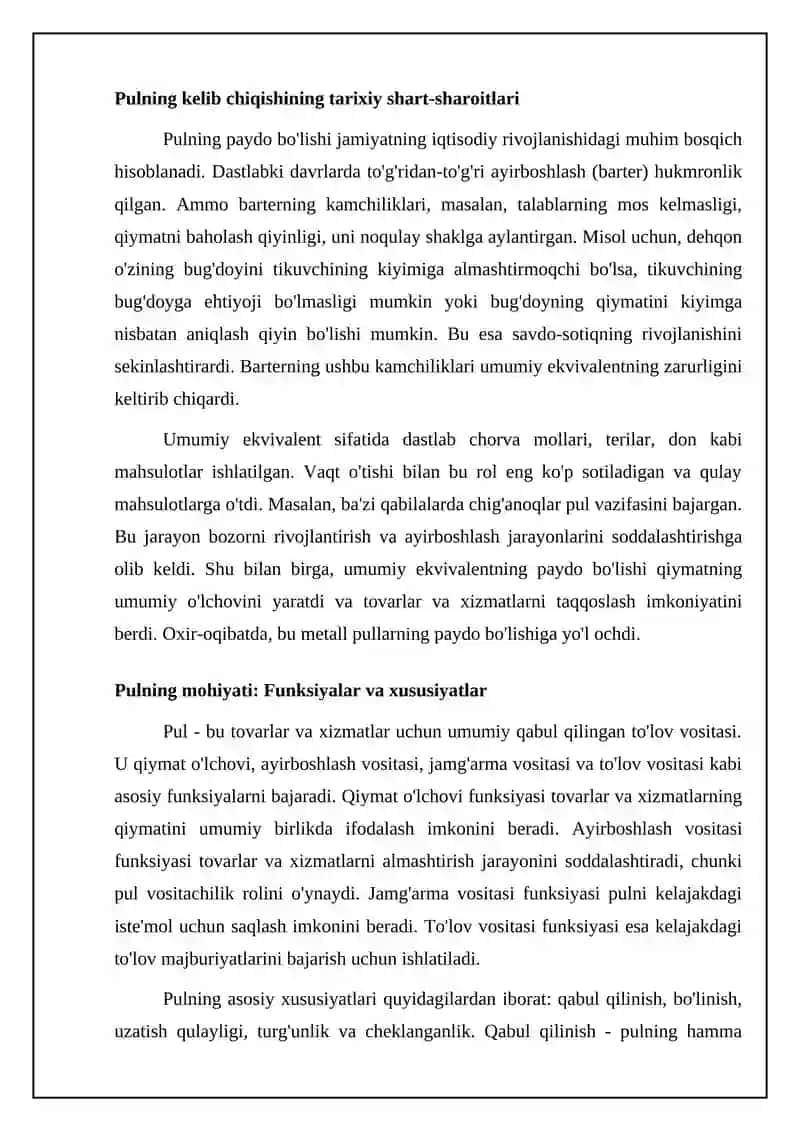 Pulning mohiyati va kelib chiqishi 4