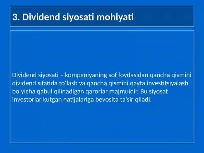 Dividend siyosati nazariy asoslari 4