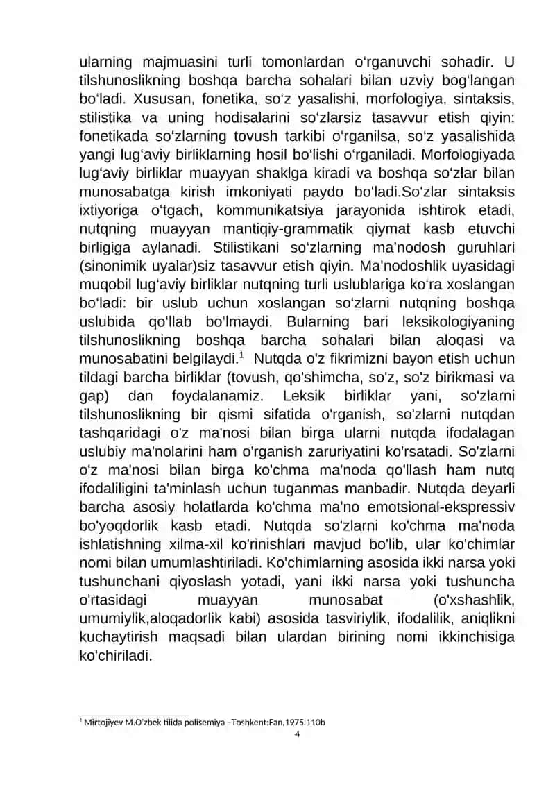 Kurs ishi "Ho'zirgi O'zbek adabiy tili" 4