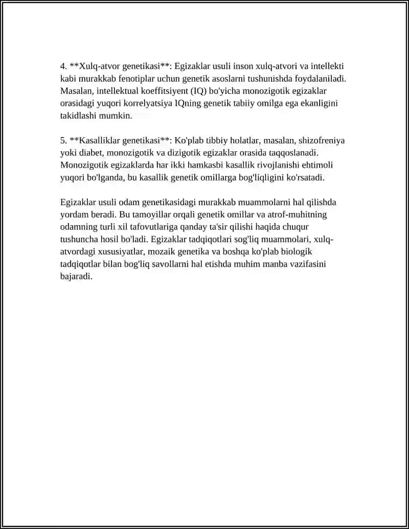 ODAM GENETIKASINI OʻRGANISH USULLARI: EGIZAKLAR USULI 4
