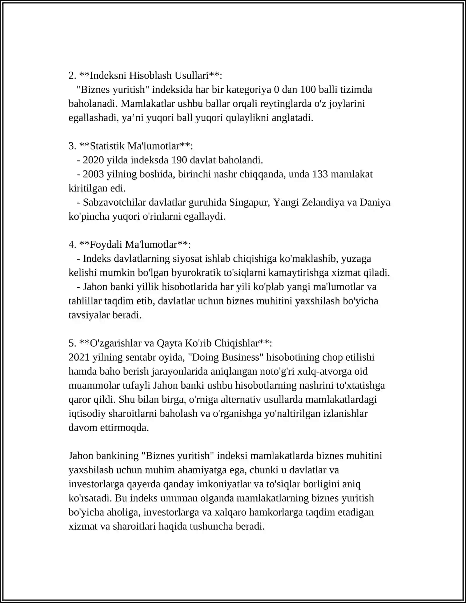 JAHON BANKINING "BIZNES YURITISH" INDEKSI 4