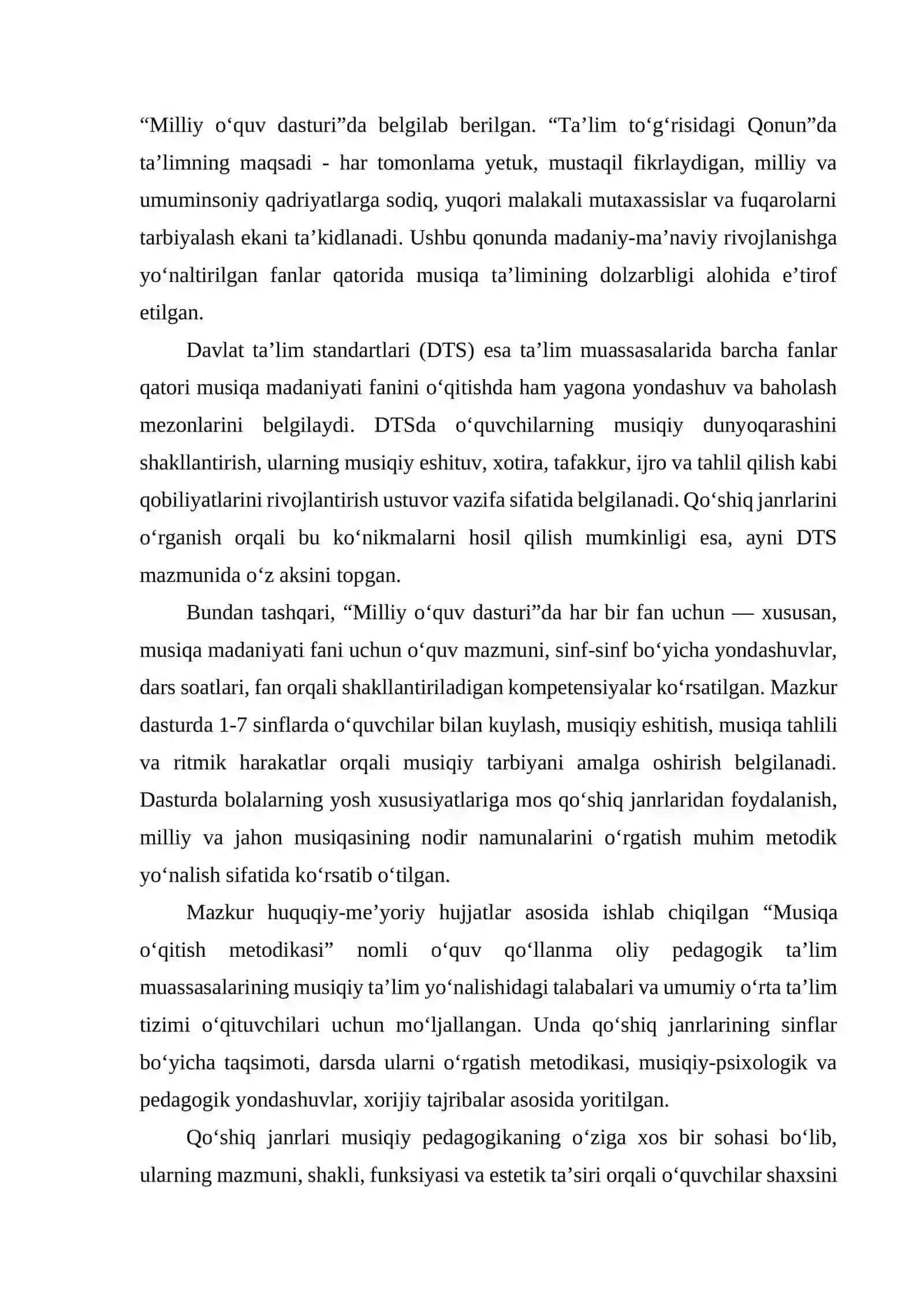 QO‘SHIQ JANRLARI, TASNIFI VA TA’LIM- TARBIYADAGI O‘RNI 4