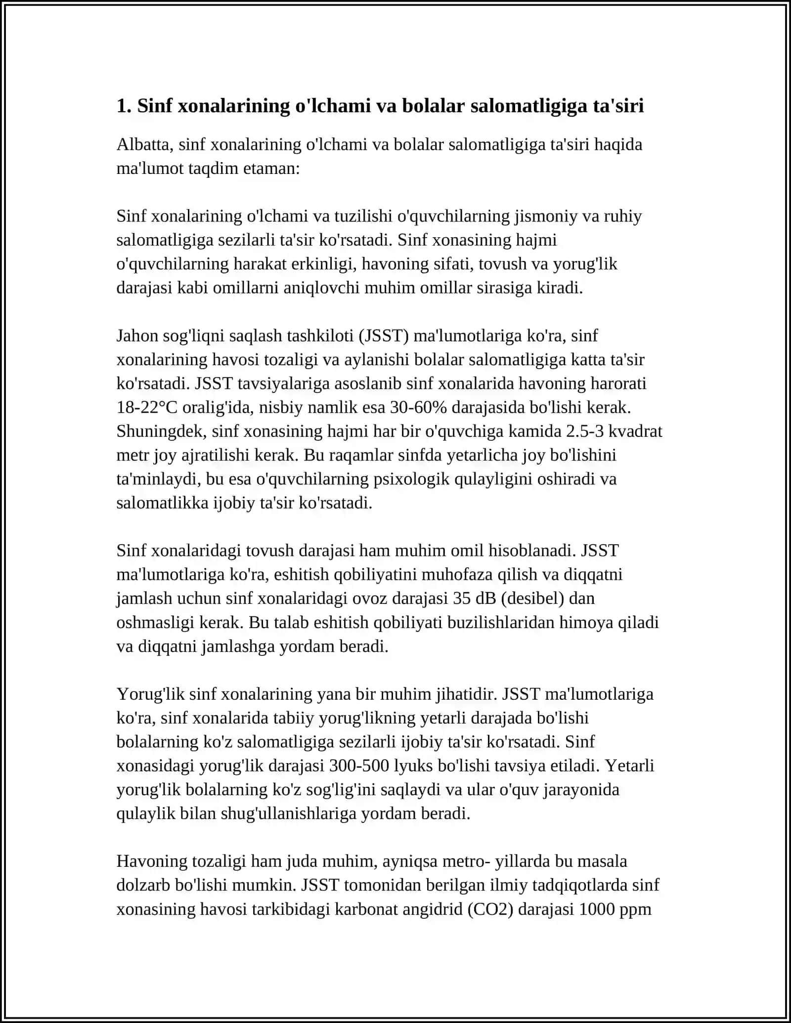 BOLALARNING QAD-QOMATINI SHAKLLANISHIGA SINF VA SINF JIHOZLARINING TA’SIRI MAVZUSINI O’QISH VA MAKTAB SINFXONALARI ASOSIDA O’RGANISH VA REFERAT YOZISH 4