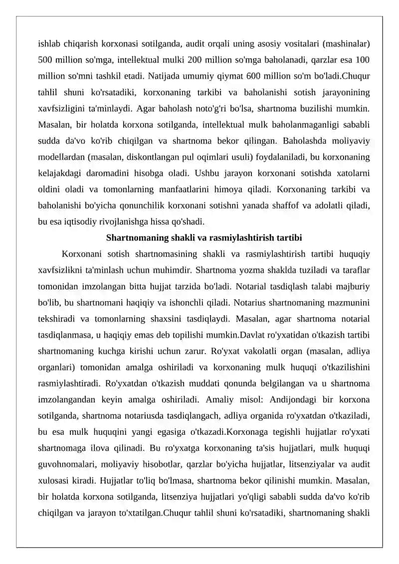 Korxonani sotish shartnomasi 4