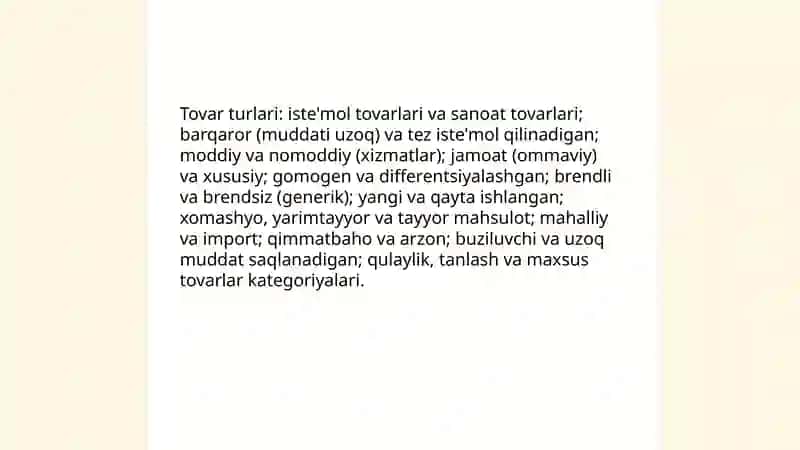 Tovarning ta'rifi va asosiy xususiyatlari 4