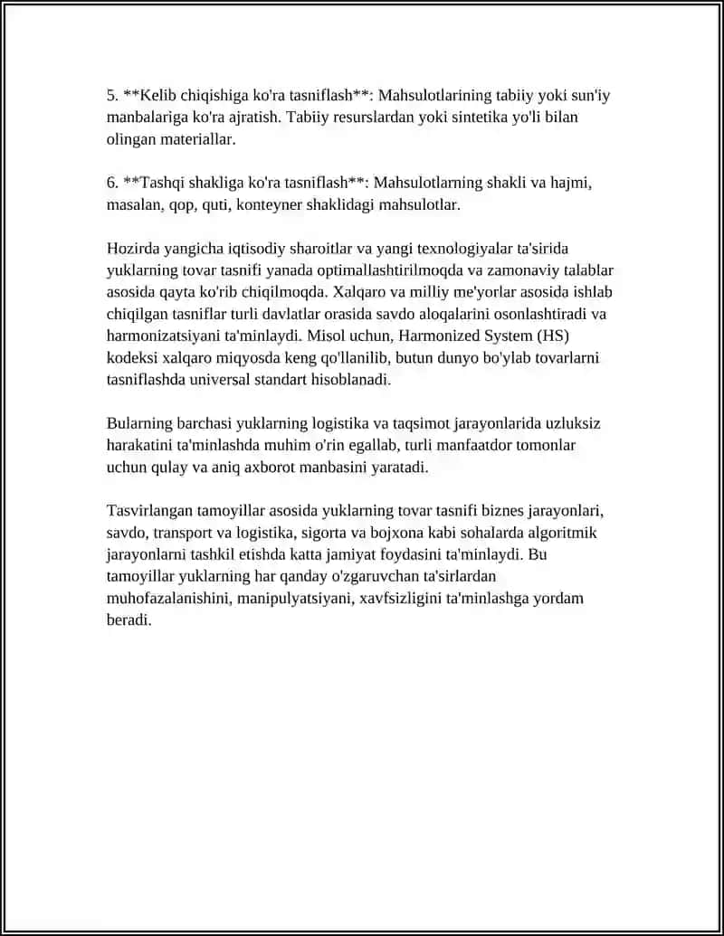 Yuklarning tovar tasnifi 4