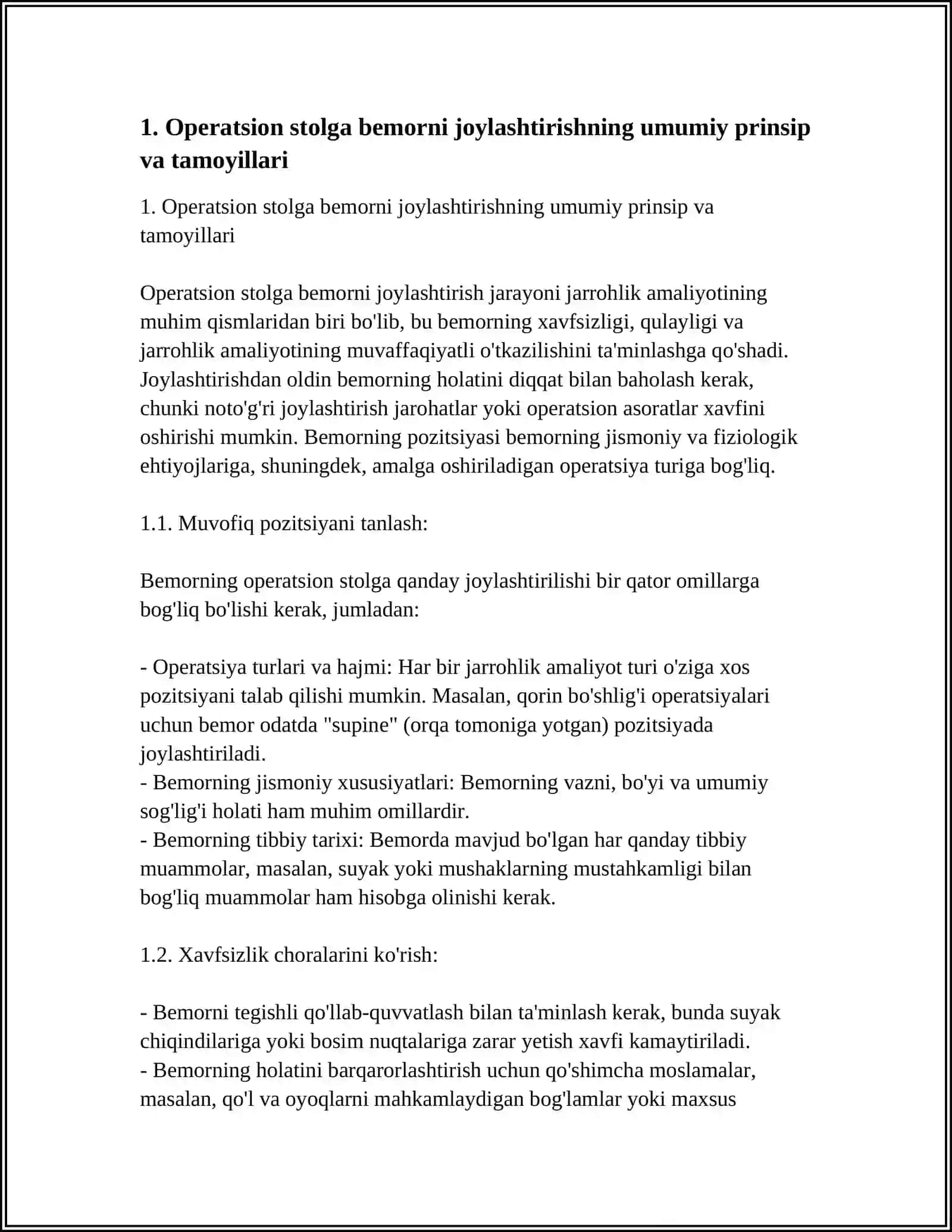 BEMORLARNI OPIRATSION STOLGA JOYLASHTIRISH USULLARI 4