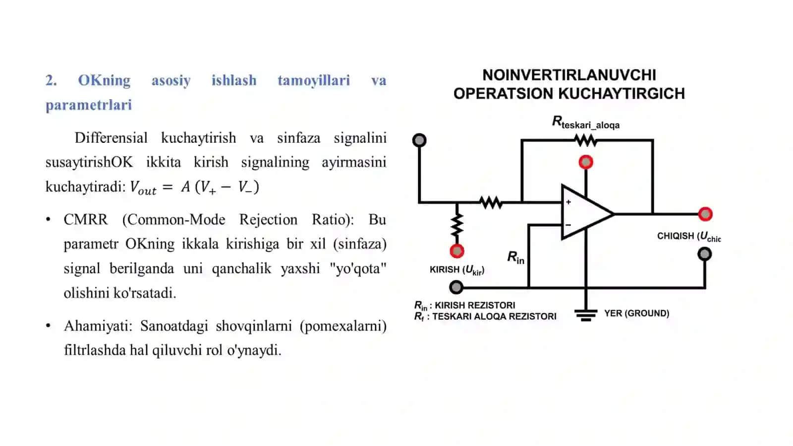 Operatsion kuchaytirgich parametrlarini ishlash tamoyillari. 4
