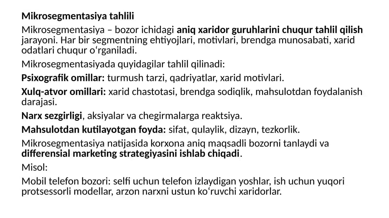 Bozor segmentasiyasi vositasida ehtiyojlar tahlili 4