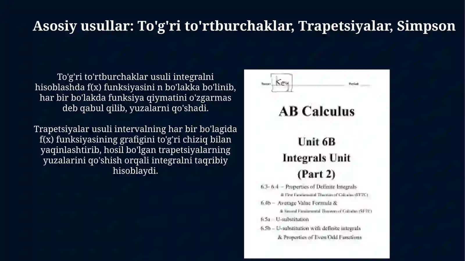 Aniql integralni taqribiy hisoblash formulalari 4
