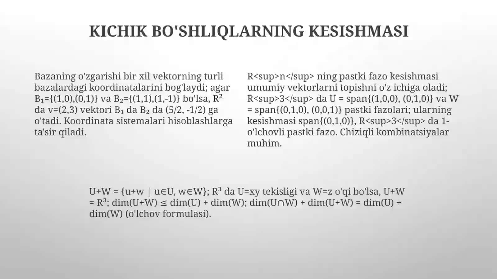 Bazaning o'zgarishi va koordinatalar almashinuvi 4