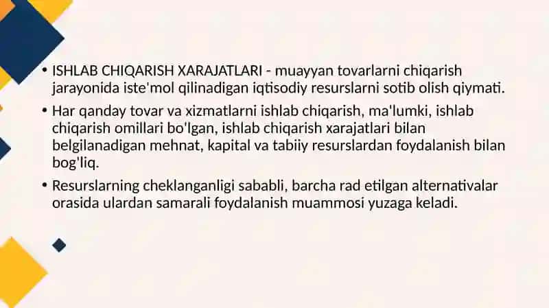 ISHLAB CHIQARISH XARAJATLARI 4