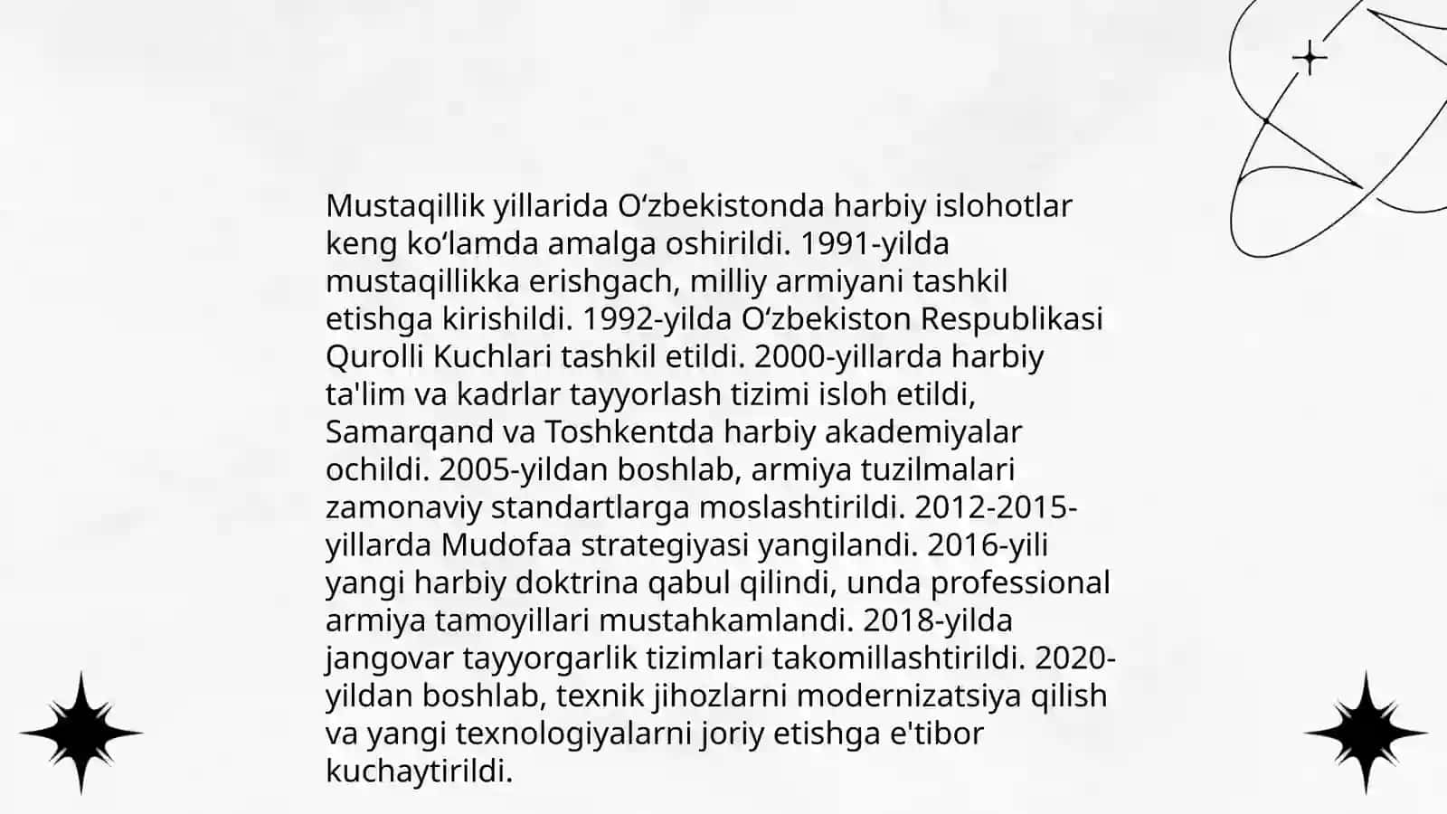 o'zbekiston milliy armiyasining shakllanishi va harbiy islohatlar 4