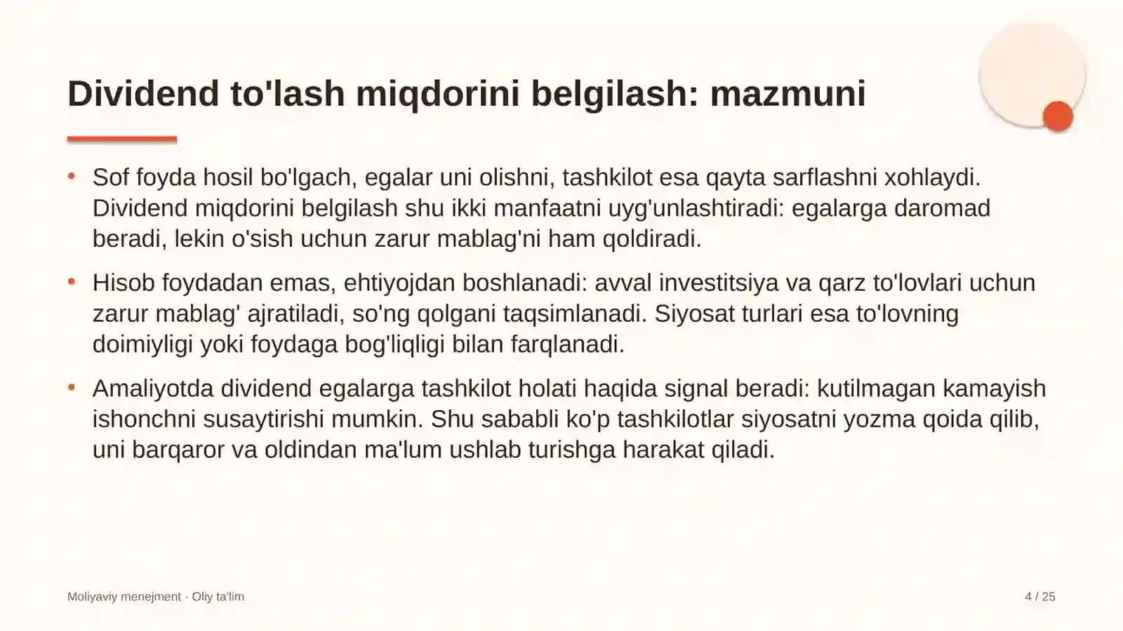 Konsert tashkilotlarida dividend to'lash miqdorini belgilash 4