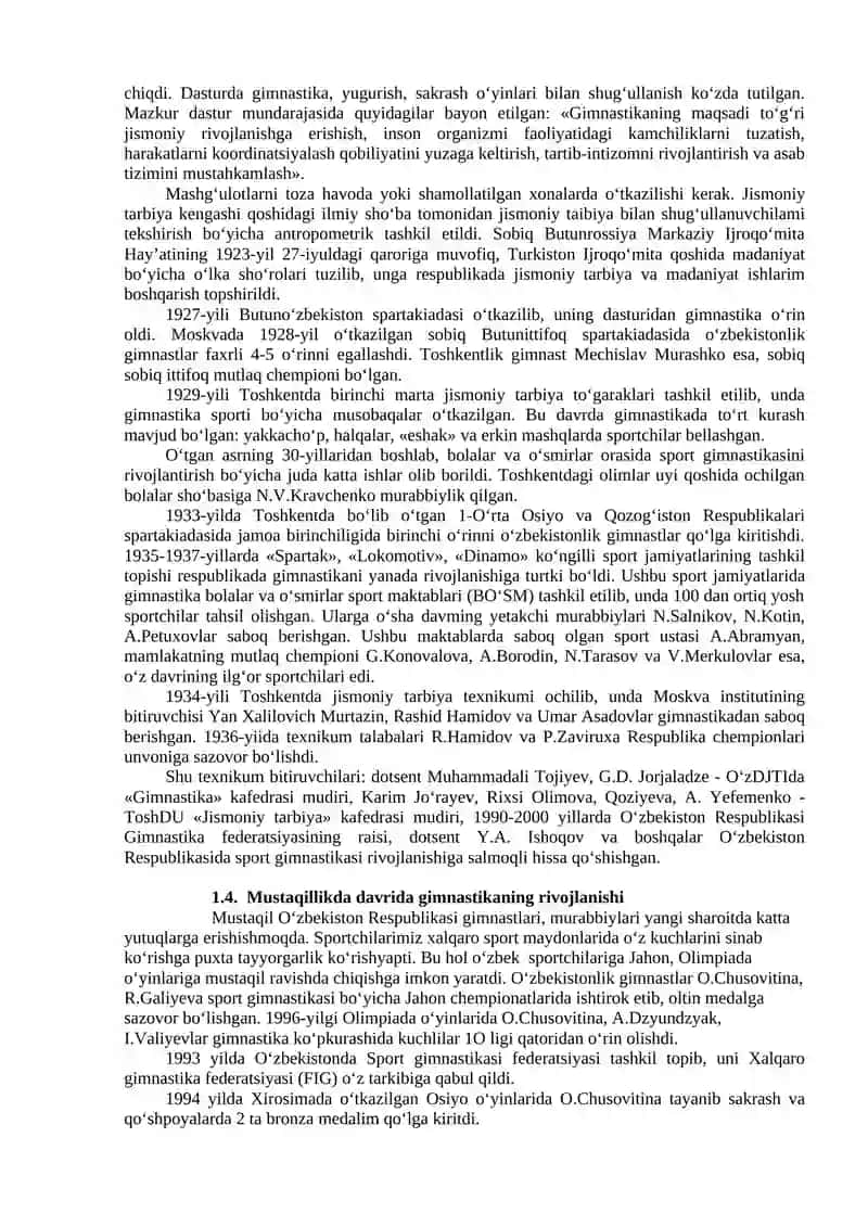 Gimnastikaning rivojlanish tarixi 4