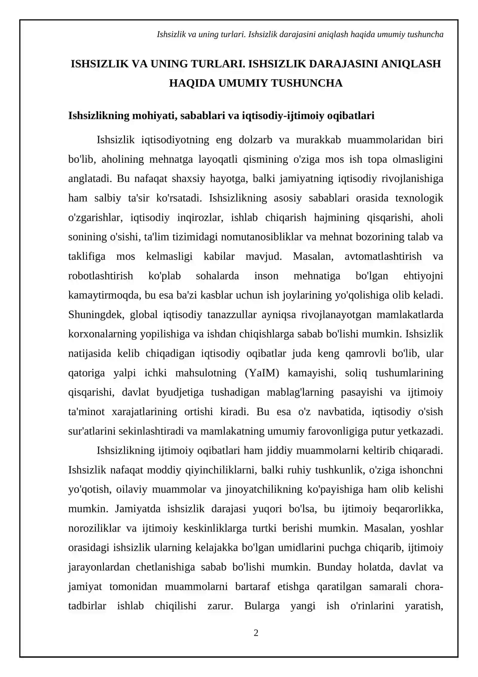Mavzu: Ishsizlik va uning turlari. Ishsizlik darajasini aniqlash 4