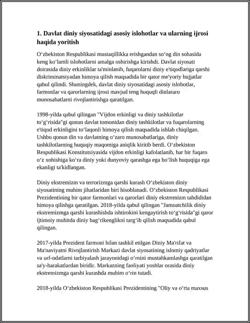 O‘ZBEKISTON RESUBLIKASI OLIY TA’LIM FAN VA INNOVATSIYA VAZIRLIGI REFERAT 4