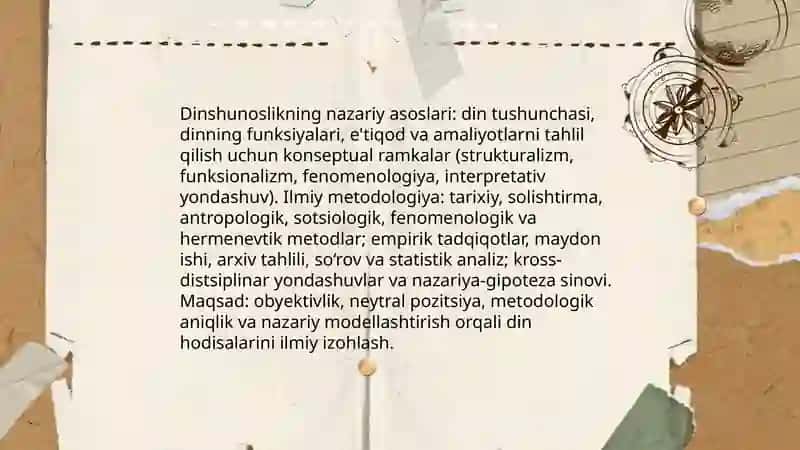 Dinshunoslikning fan sifatida shakllanishi, predmeti, funksiyalari, kategoriyalari mavzusida prezentatsiya tayyorlash 4