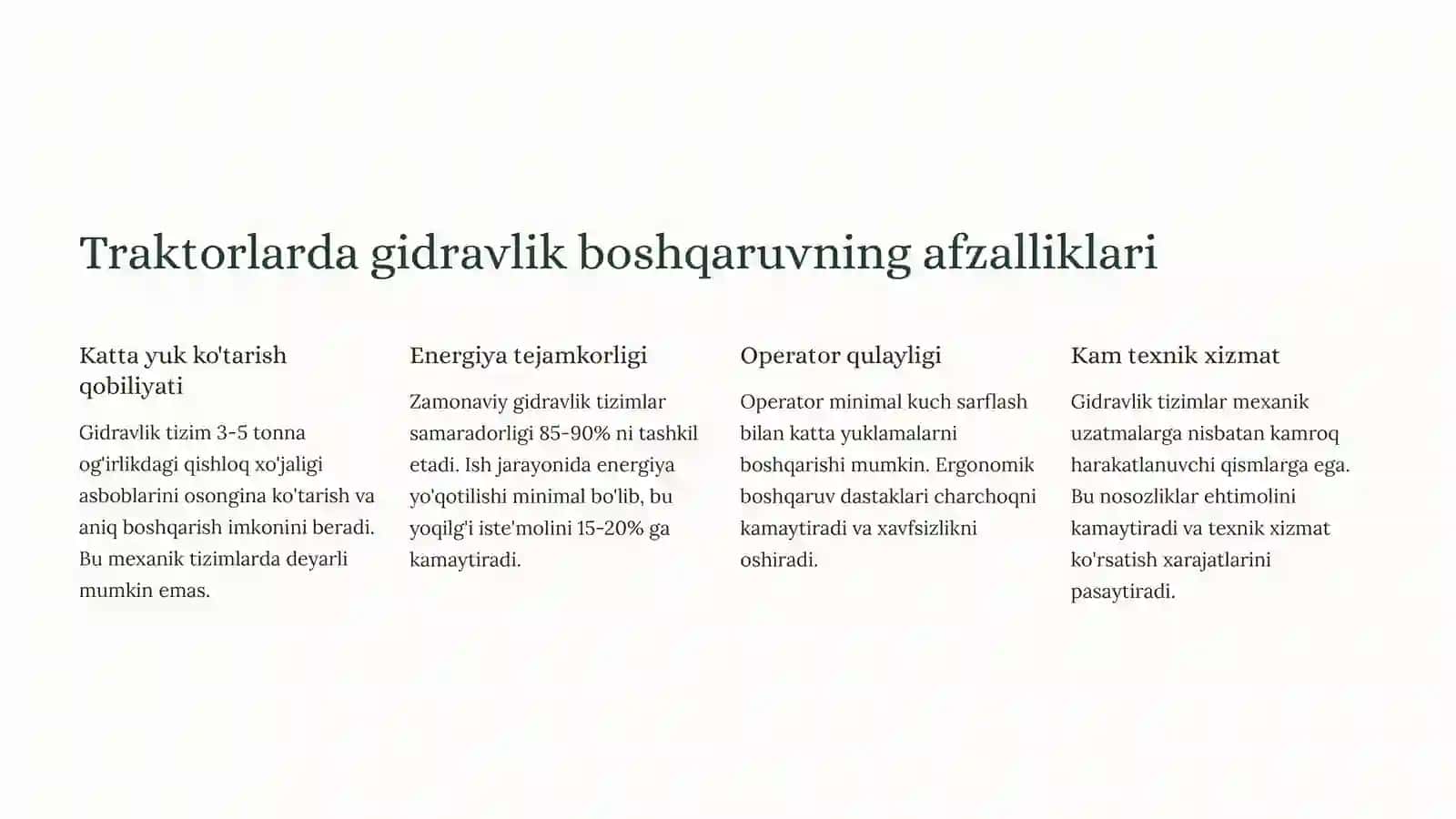 Traktorlar uchun gidravlik boshqaruv tizimi 4