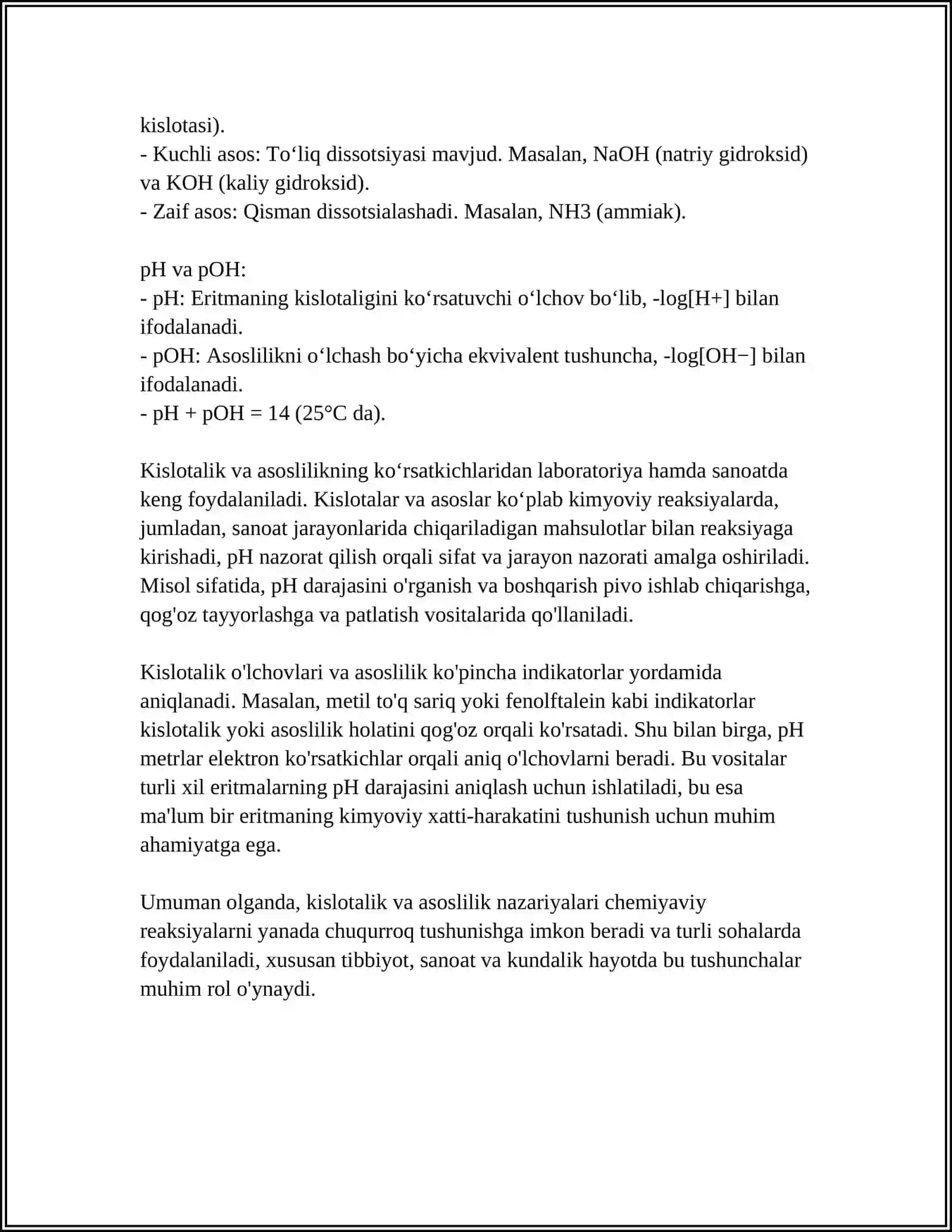 KISLOTA ASOSLI MUVOZANAT. BUFER SISTEMALAR 4