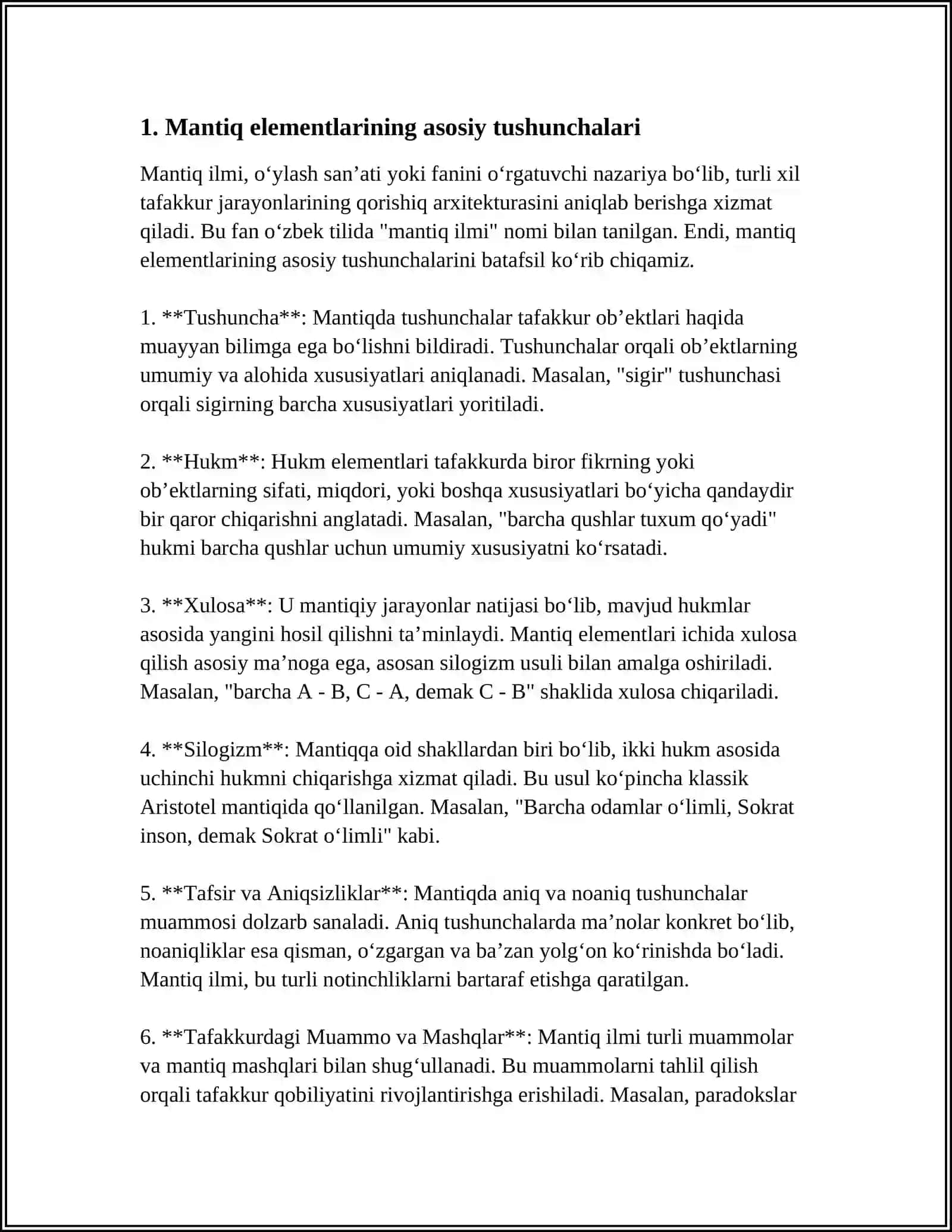 MANTIQ ELEMENTLARI.MULOHAZALAR VA ULARNING BERILISH USULLARI.PREDIKATLAR 4
