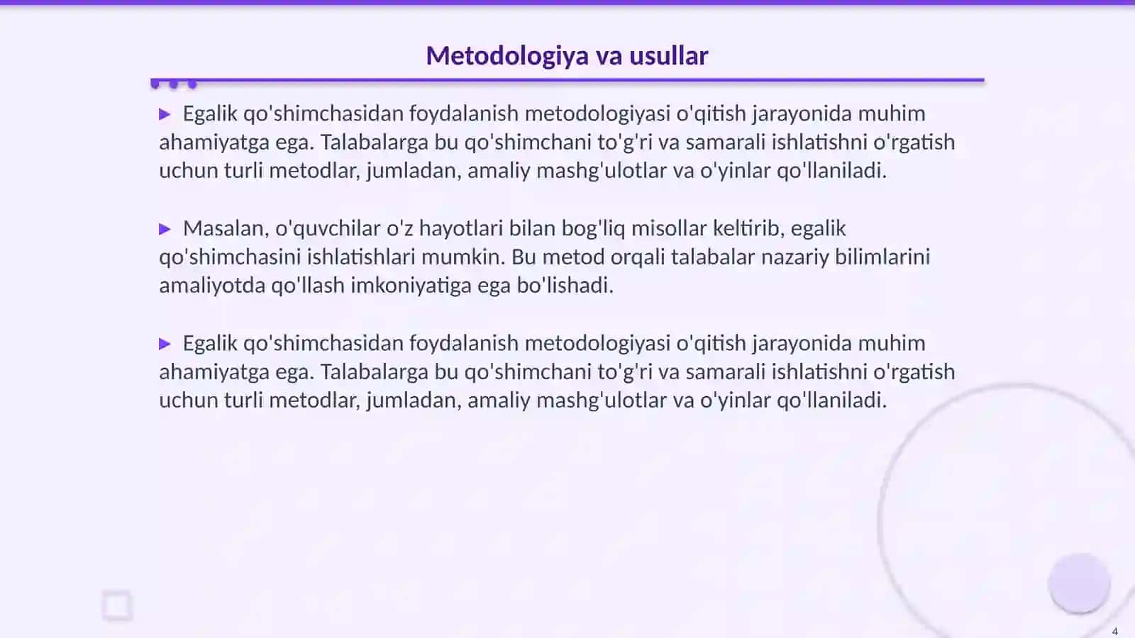Egalik qo'shimchasidan foydalanish normalari 4