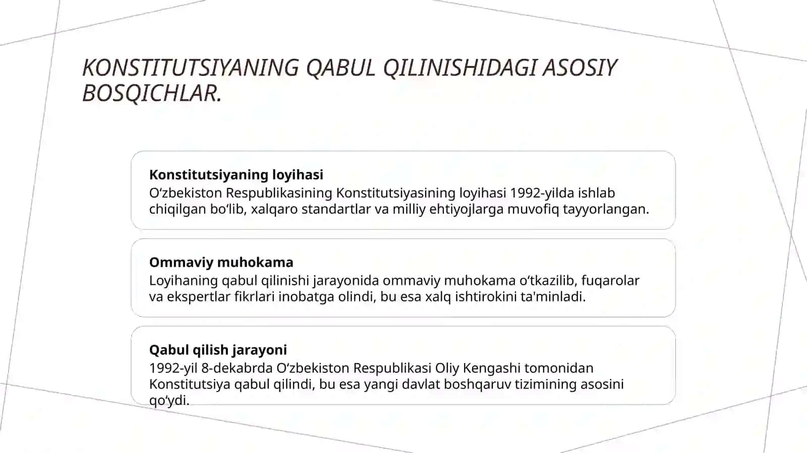 Oʻzbekiston Respublikasi konstitutsiyasining ishlab chiqilishi va qabul qilinishi 4