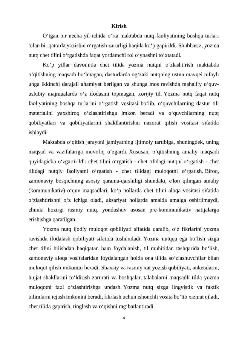 “Yozma nutq o‘stirish mazmuni va usullari mavzusi” 4