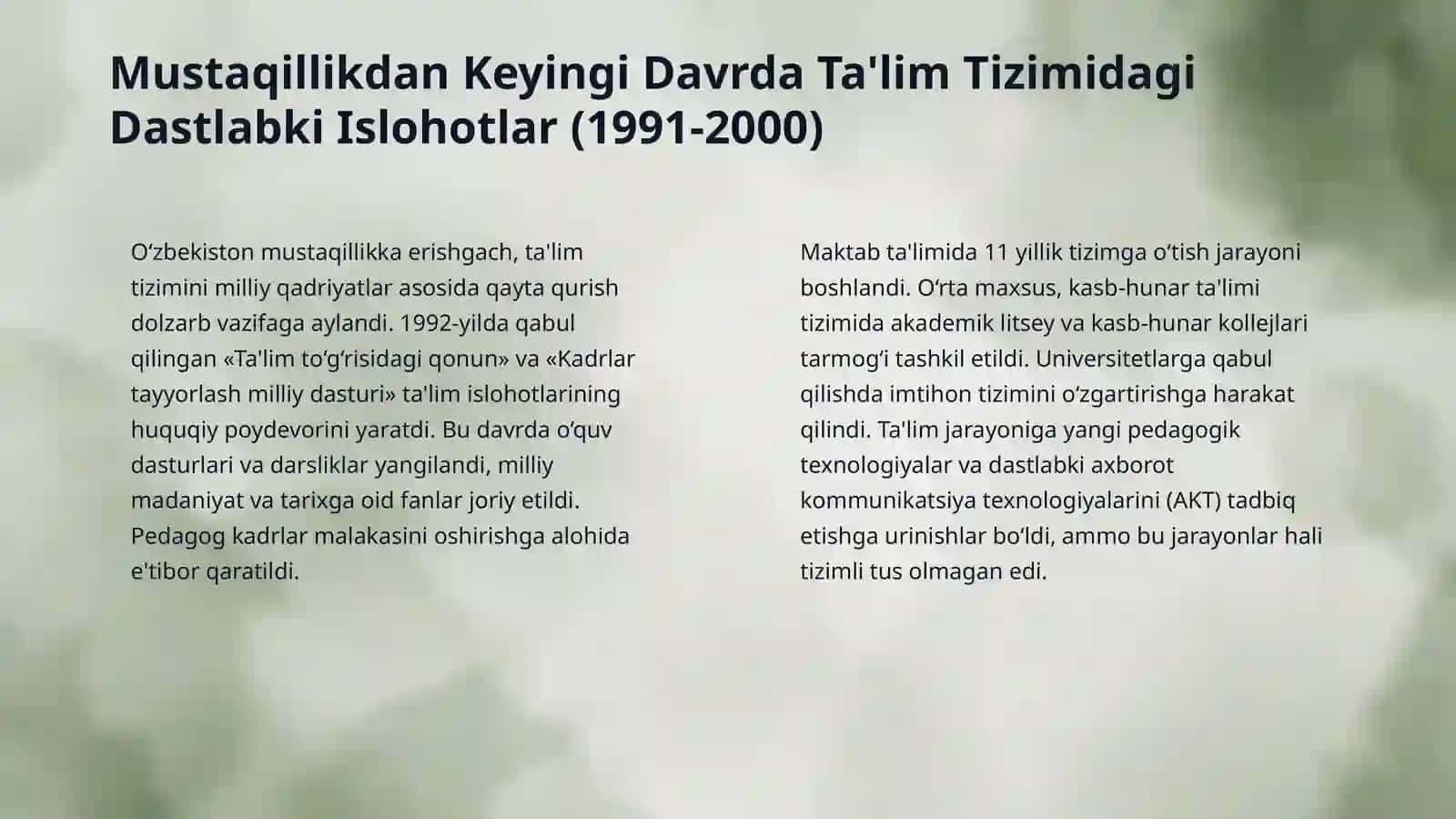 O‘zbekistonda ta’lim tizimini modernizatsiyalash jarayonlari. 4