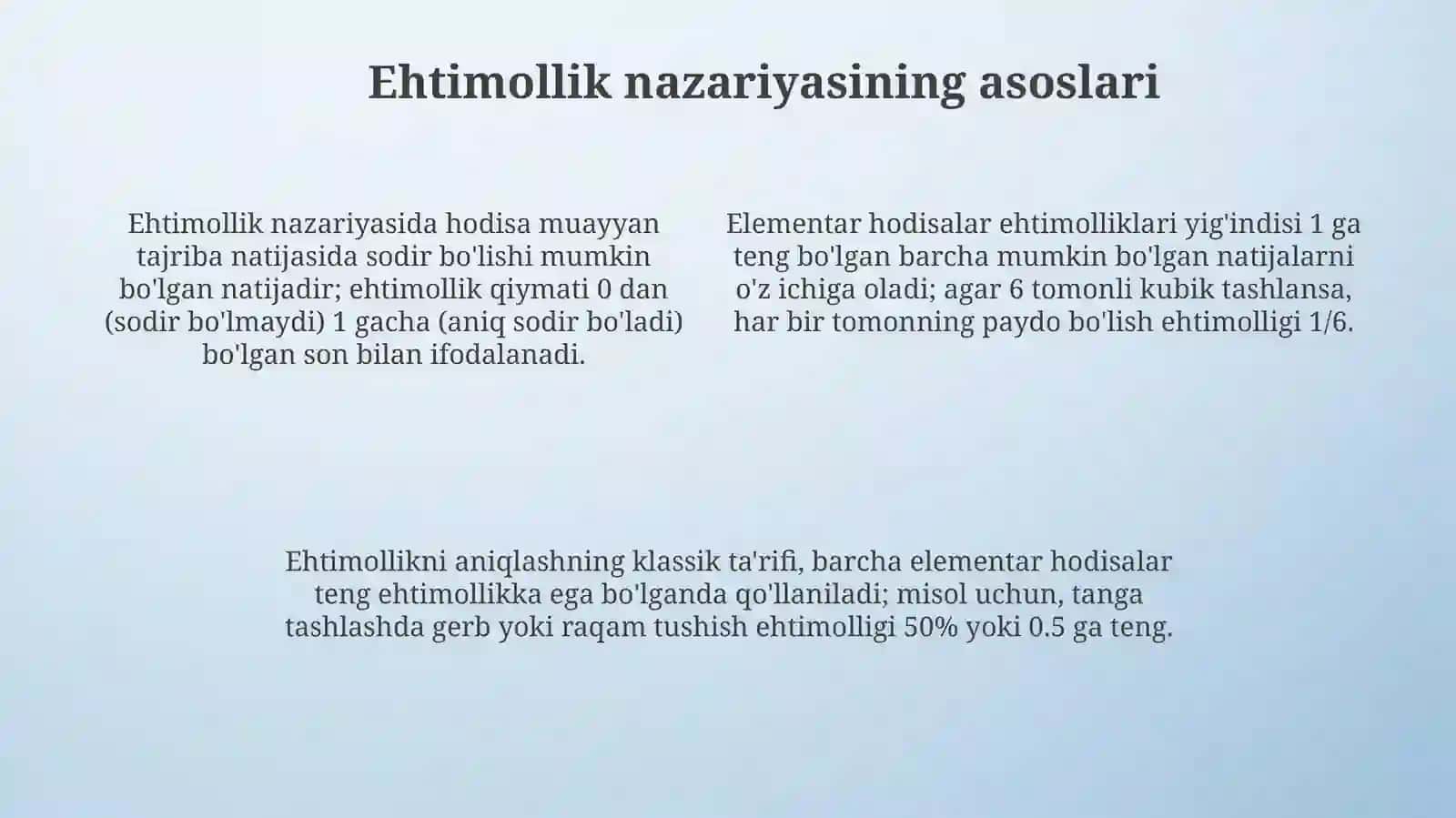 Kombinatorikaning ehtimollar nazariyasi tadbiqlar 4