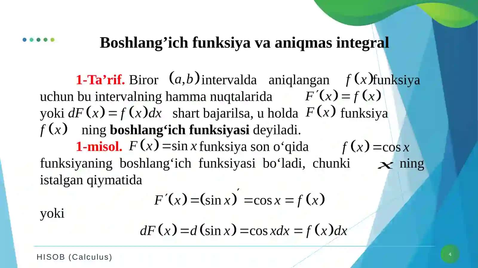 Boshlang’ich funksiya va aniqmas integral 4