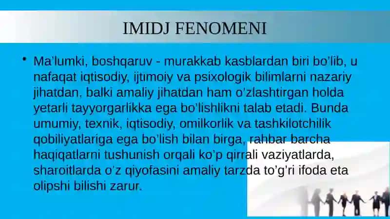 TASHKILOT VA ISHLAB CHIQARISH KORXONALARINING RAHBAR IMIDJI 4